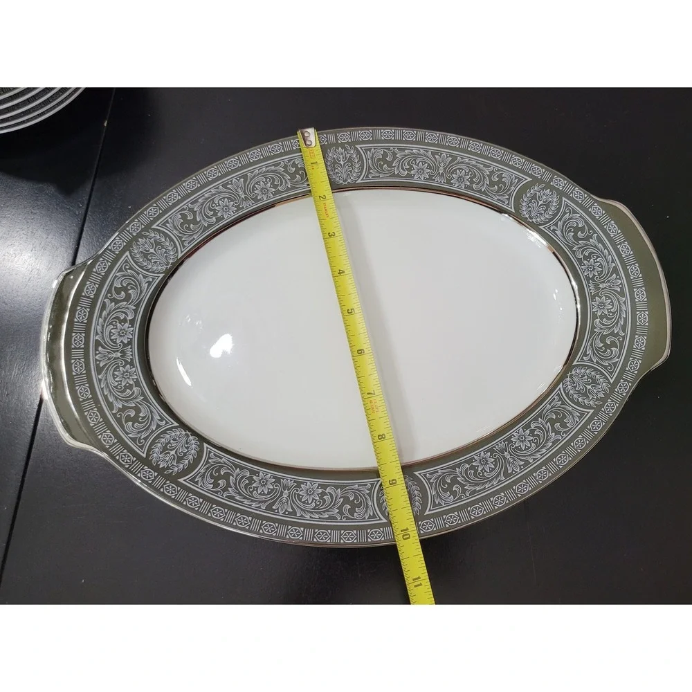 Vintage Forest Damask Large Oval Serving‎ Platter Elegant Tableware Entertaining